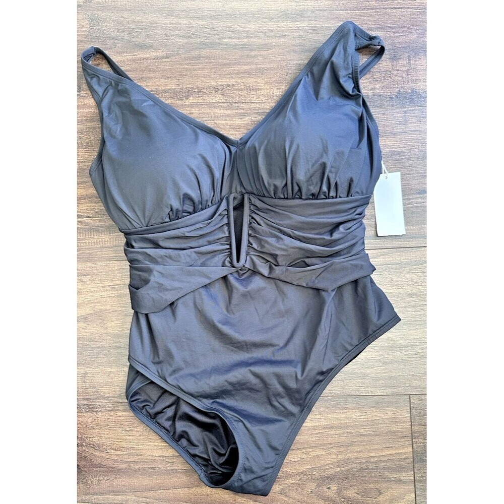 Bleu by Rod Beattie Women's Plus size Molded-Cup Cutout Front One-Piece Swimsuit